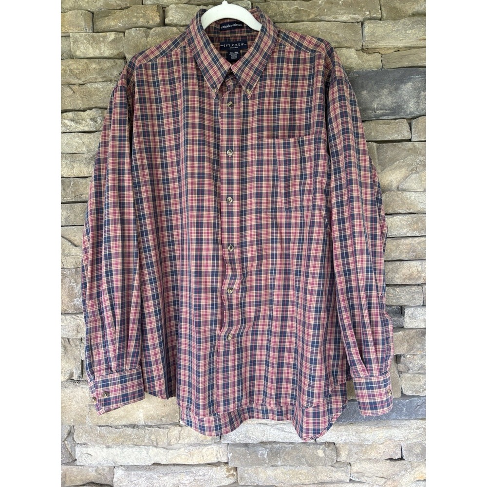 VTG‎ Ivy Crew Classic Plaid Shirt Men Size XLarge Button Down Wrinkle Resistant